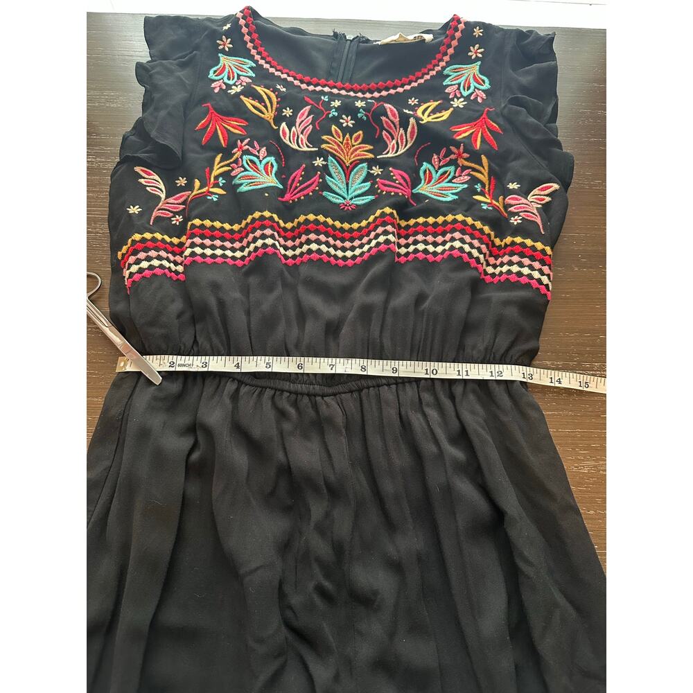 Savanna Jane Embroidered Jumpsuit M Black Floral Boho Wide Leg Flutter Sleeve - Picture 10 of 13